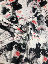 Satin charmeuse digital print 54&quot; wide    Beautiful white black red colors silky satin charmeuse fabric sold by the yard