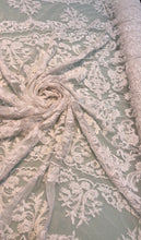 Hand beaded re-embroided bridal lace, 52” wide