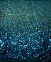 Sequin on tule 58&quot; wide   Beautiful turquise color border style sequin fabric sold by the yard