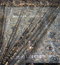 Allover floral pattern sequins 56&quot; wide   Beautiful black & gold floral pattern sequins fabric sold by the yard