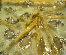 Sequins allover paisley design 54&quot; wide   Beautiful gold paisley design sequins on net fabric sold by the yard