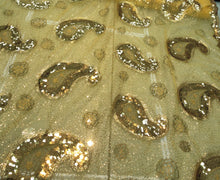 Sequins allover paisley design 54&quot; wide   Beautiful gold paisley design sequins on net fabric sold by the yard
