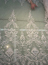 White bridal lace 52&quot; wide   Beautiful white      re embroidered bridal border style lace fabric sold by the yard