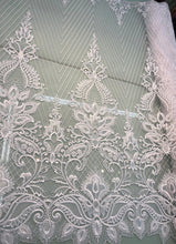 White bridal lace 52&quot; wide   Beautiful white      re embroidered bridal border style lace fabric sold by the yard