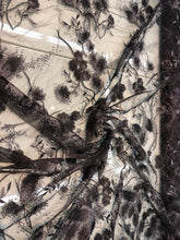 Floral embroidery design on mesh with sequins glitter on mesh fabric sold by the yard