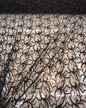 Hand beaded floral design black lace on meah fabric sold by the yard