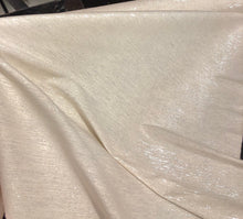 Raw silk 48&quot; wide   Beautiful ivory color noil silk with matalic silver stripes in the fabric sold by the yard