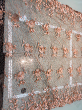 Crochet lace, beautiful floral crochet spiderweb lace with 3D flowers attached   39&quot; wide copper color lace fabroc sold by the yard