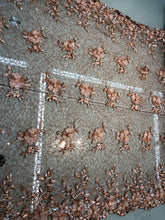 Crochet lace, beautiful floral crochet spiderweb lace with 3D flowers attached   39&quot; wide copper color lace fabroc sold by the yard