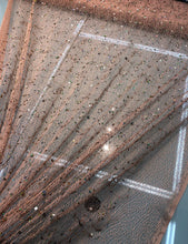 Mesh fabric with sequin embroidery, beautiful champagne color mesh with gold sequin 52&quot; wide fabric sold by the yard