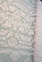 Hand beaded re-embroided bridal lace, 52” wide