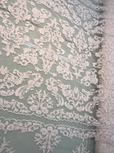 Hand beaded re-embroided bridal lace, 52” wide