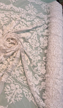 White Bridal lace, beautiful white color hand embroidery re-embroided 52&quot; wide bridal lace fabric sold by the yard
