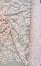 White Bridal lace, beautiful white color hand embroidery re-embroided 52&quot; wide bridal lace fabric sold by the yard