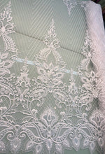 White bridal lace 52&quot; wide   Beautiful white      re embroidered bridal border style lace fabric sold by the yard