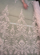 White bridal lace 52&quot; wide   Beautiful white      re embroidered bridal border style lace fabric sold by the yard