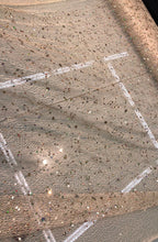 Spider web mesh with sequin embroidered, beautiful cream color mesh with gold sequin embroidery 52&quot; wide fabric sold by the yard