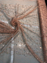 Mesh fabric with sequin embroidery, beautiful champagne color mesh with gold sequin 52&quot; wide fabric sold by the yard