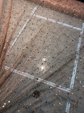 Mesh fabric with sequin embroidery, beautiful champagne color mesh with gold sequin 52&quot; wide fabric sold by the yard