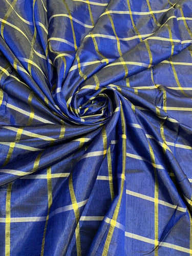 Viscose poly silky crepe check 44" wide   Beautiful Royal Navy blue with gold colors sold by the yard