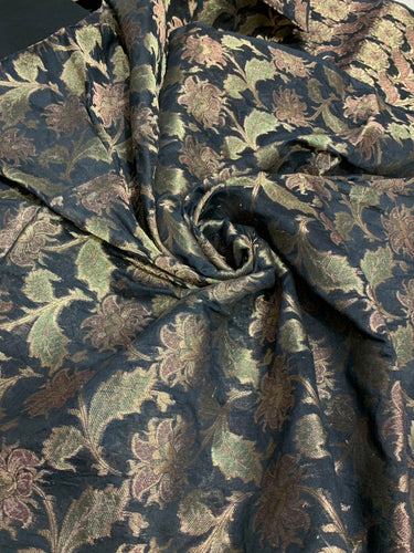 Jaquard floral sheer brocade 44" wide   Beautiful black multi gokd color sold by the yard   Best use for appreal & home decore