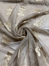Silk organza jaquard fabric 45&quot; wide    Beautiful beige with matalic gold jaquard design sold by the yard best use for appreal & home decor