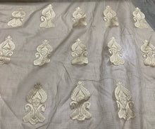 Silk organza jaquard fabric 45&quot; wide    Beautiful beige with matalic gold jaquard design sold by the yard best use for appreal & home decor