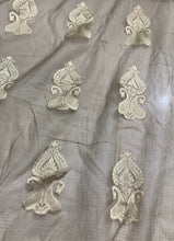 Silk organza jaquard fabric 45&quot; wide    Beautiful beige with matalic gold jaquard design sold by the yard best use for appreal & home decor