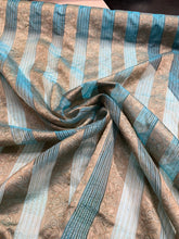 Silk organza striped jaquard design 45&quot; wide   Beautiful green gold jaquard organza sold by the yard   Best use for appereal & home decor