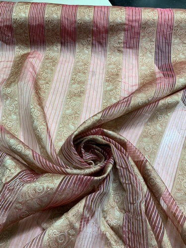 Silk organza stripped jaquard 45" wide  beautiful red gold striped jaquard organza sold by the yard   Best use for Appearel & home decor