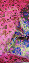 Fushia pink blue doubke faced brocade 45&quot; wide.  Beautiful fusia gold blue brocade sold by the yard.  Best use for theatrical costumes