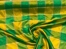 Viscose poly crepe matalic plaid fabric sold by thr yard  beautiful grren yellow gold color combination