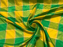 Viscose poly crepe matalic plaid fabric sold by thr yard  beautiful grren yellow gold color combination