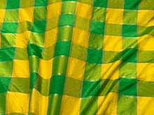 Viscose poly crepe matalic plaid fabric sold by thr yard  beautiful grren yellow gold color combination