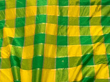 Viscose poly crepe matalic plaid fabric sold by thr yard  beautiful grren yellow gold color combination