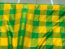 Viscose poly crepe matalic plaid fabric sold by thr yard  beautiful grren yellow gold color combination