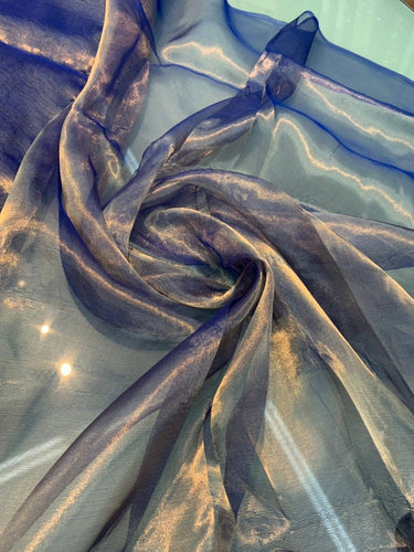 Matalic tissue organza 44" wide   Sold by the yard  beautiful cobolt blue & gold color combination color