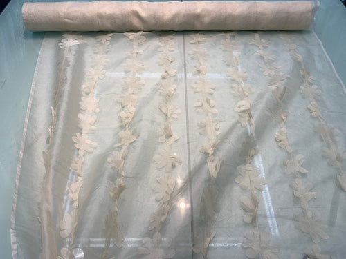 3D organza embroidered design 44" wide    Sold by the yard   Beautiful champagne gold color 3D floral design