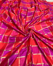 Vescose matalic plaid soft silky fabric 44&quot; wide  beautiful fusia pink red gold color