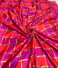 Vescose matalic plaid soft silky fabric 44&quot; wide  beautiful fusia pink red gold color