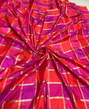 Vescose matalic plaid soft silky fabric 44&quot; wide  beautiful fusia pink red gold color