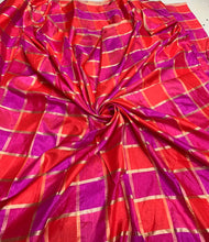 Vescose matalic plaid soft silky fabric 44&quot; wide  beautiful fusia pink red gold color