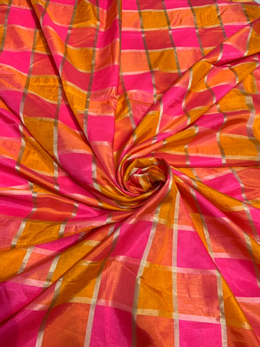 Viscose poly silky crepe plaid 44" wide   Beautiful fusia mustard gold color combo sold by the yard