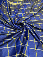 Viscose poly silky crepe check 44&quot; wide   Beautiful Royal Navy blue with gold colors sold by the yard
