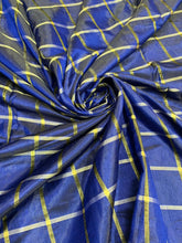 Viscose poly silky crepe check 44&quot; wide   Beautiful Royal Navy blue with gold colors sold by the yard