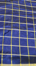 Viscose poly silky crepe check 44&quot; wide   Beautiful Royal Navy blue with gold colors sold by the yard