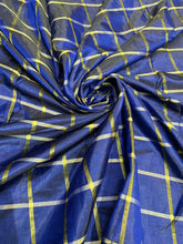 Viscose poly silky crepe check 44&quot; wide   Beautiful Royal Navy blue with gold colors sold by the yard