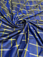 Viscose poly silky crepe check 44&quot; wide   Beautiful Royal Navy blue with gold colors sold by the yard