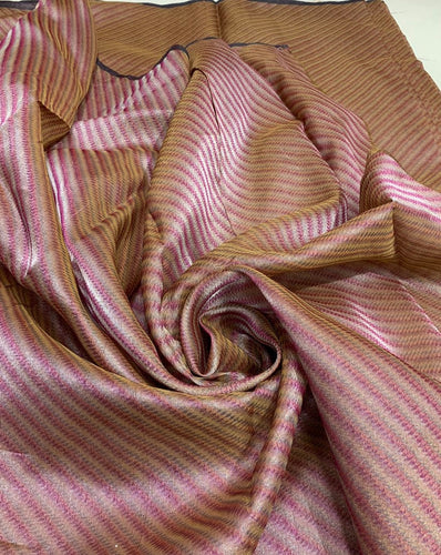 Matalic tissue striped organza 45" wide  beautiful copper pinkish color sold by the yard   Best use for apparel & home decor