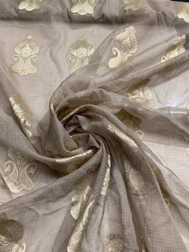 Silk organza jaquard fabric 45" wide    Beautiful beige with matalic gold jaquard design sold by the yard best use for appreal & home decor